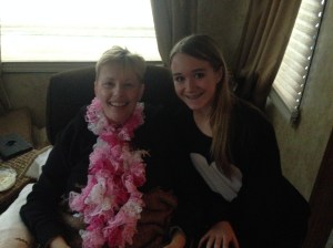 Victoria sitting with Kay, Victoria made the scarf Kay is wearing....